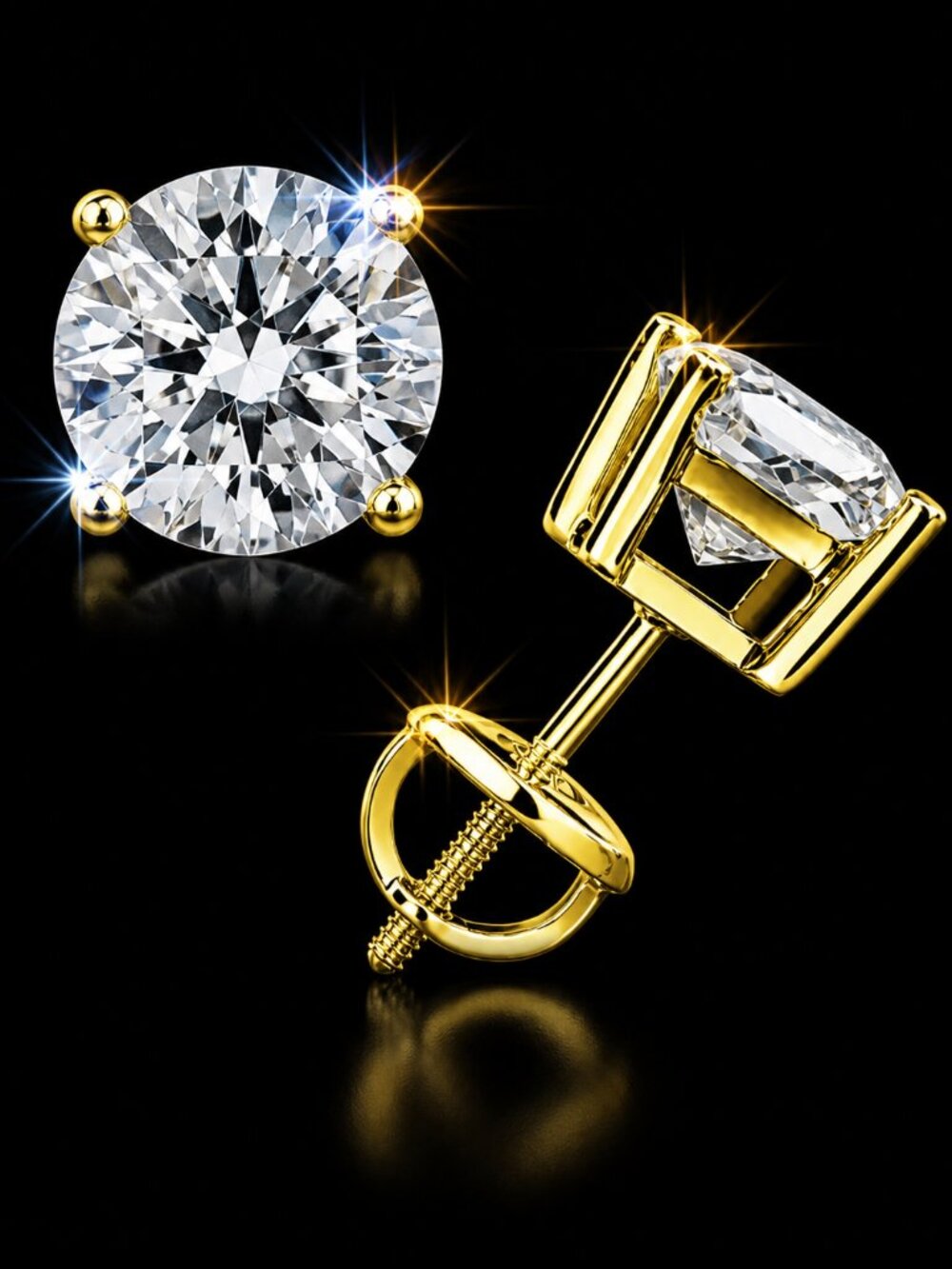3.0 Round Cut FL/D GRA Certified Moissanite Stud Earrings14K Yellow Gold 7mm